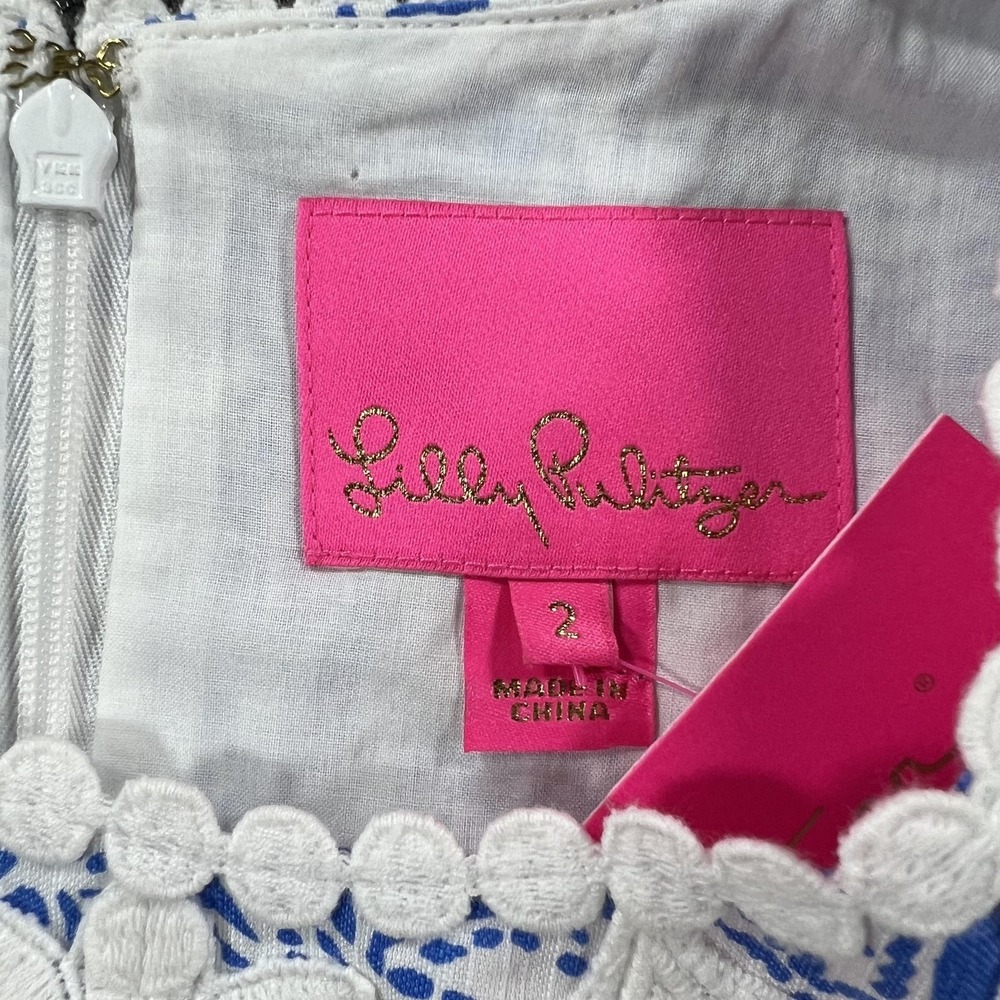 Lilly Pulitzer Dress Womens 2 Coastal Blue Fancy Feet Melani Shift Lace Trim - Picture 2 of 9